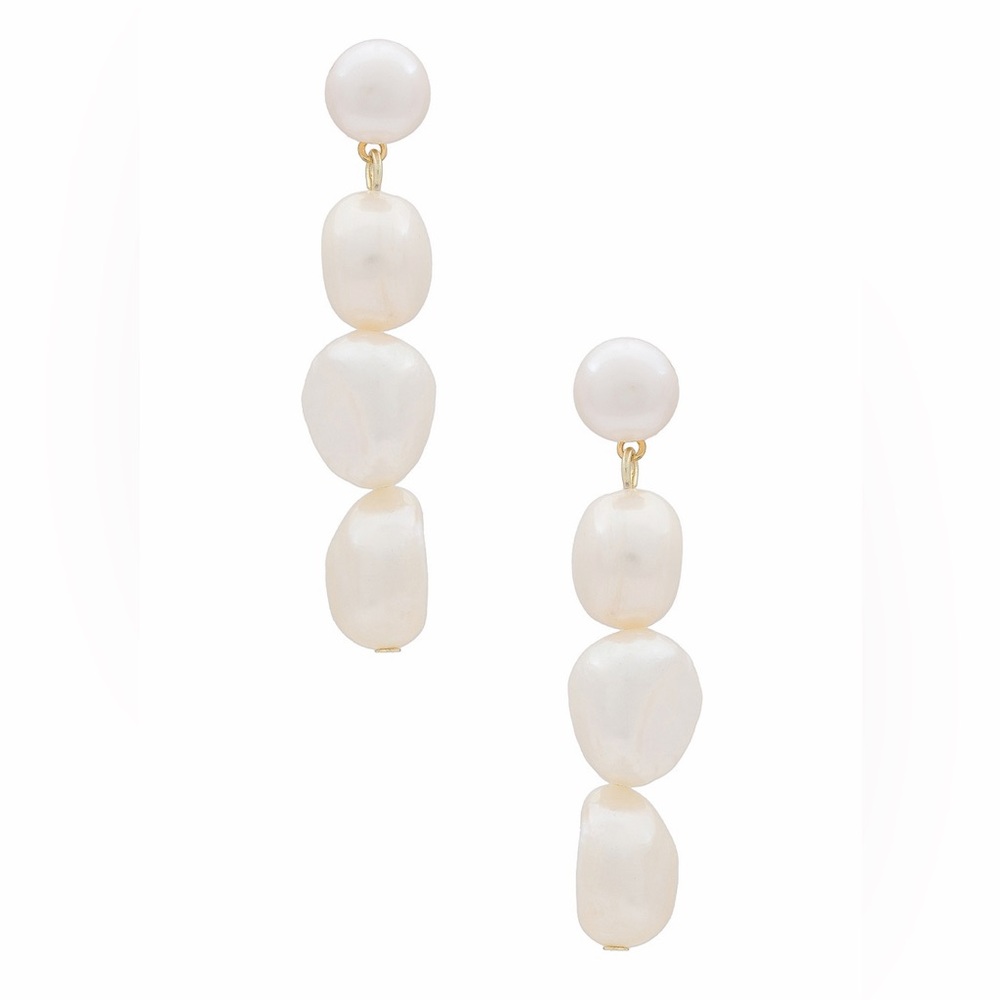 Shashi Revolve Ciel Freshwater Pearl Gold-Tone Dangle Drop Post Earrings New